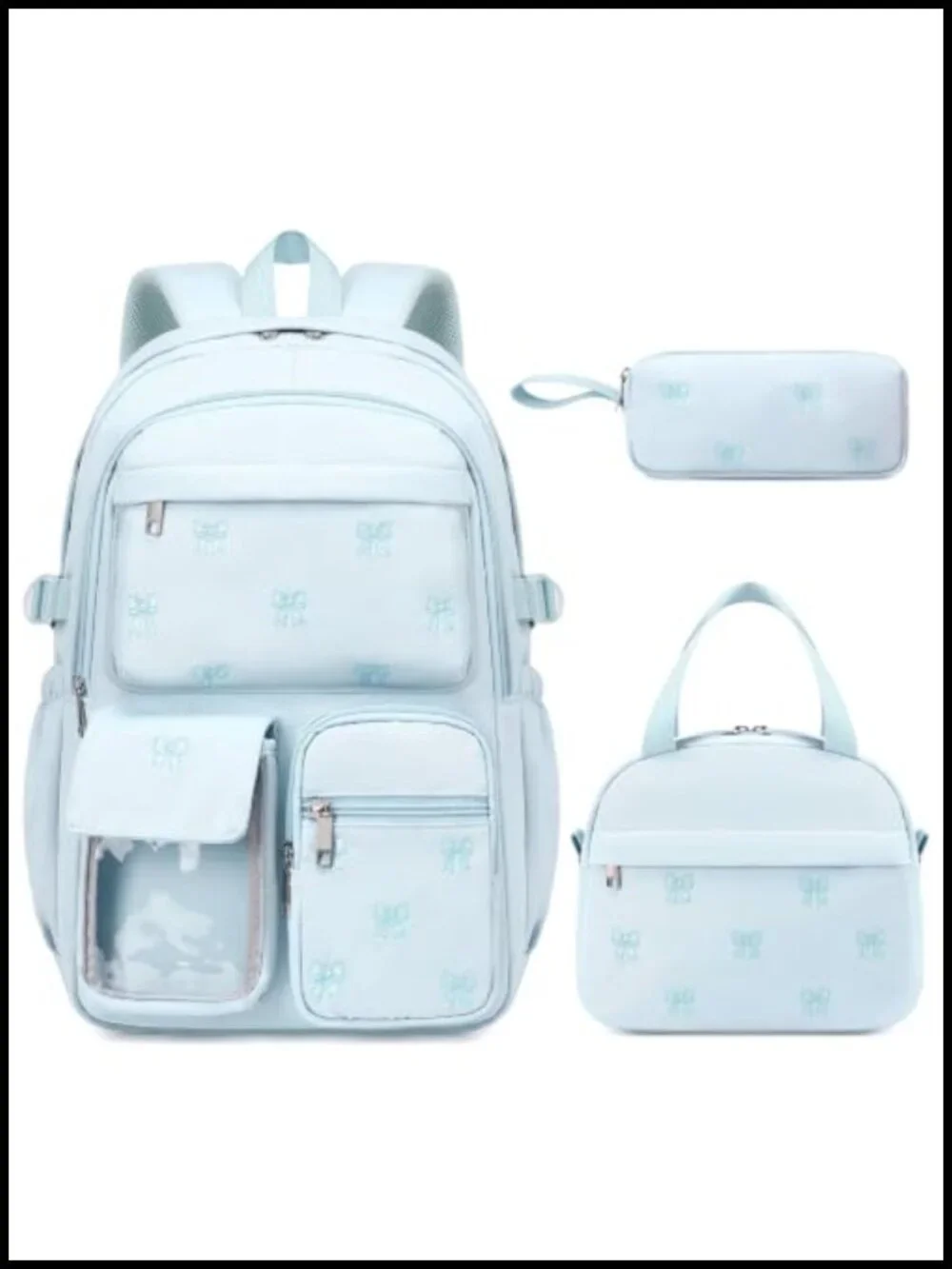 Girls School Backpack Set - Embroidered 3 Piece with Lunch Bag & Pencil Case
